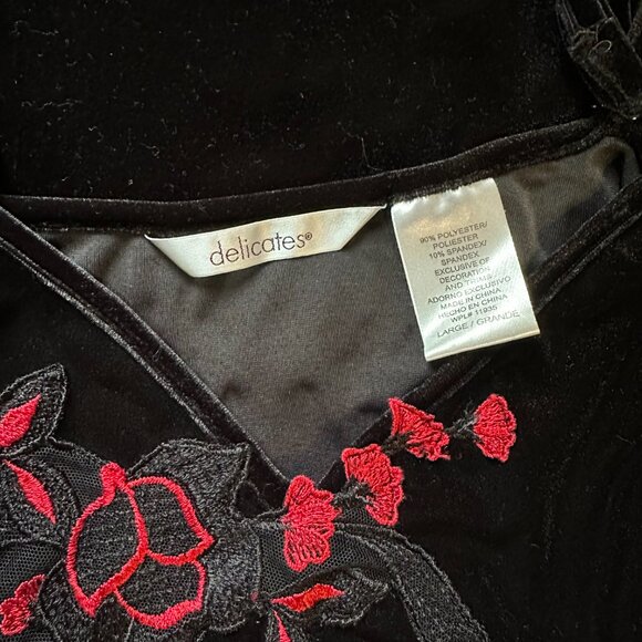 Vintage Black Velvet Witchy Vamp Maxi Dress Goth Halloween Red Rose - Picture 11 of 11